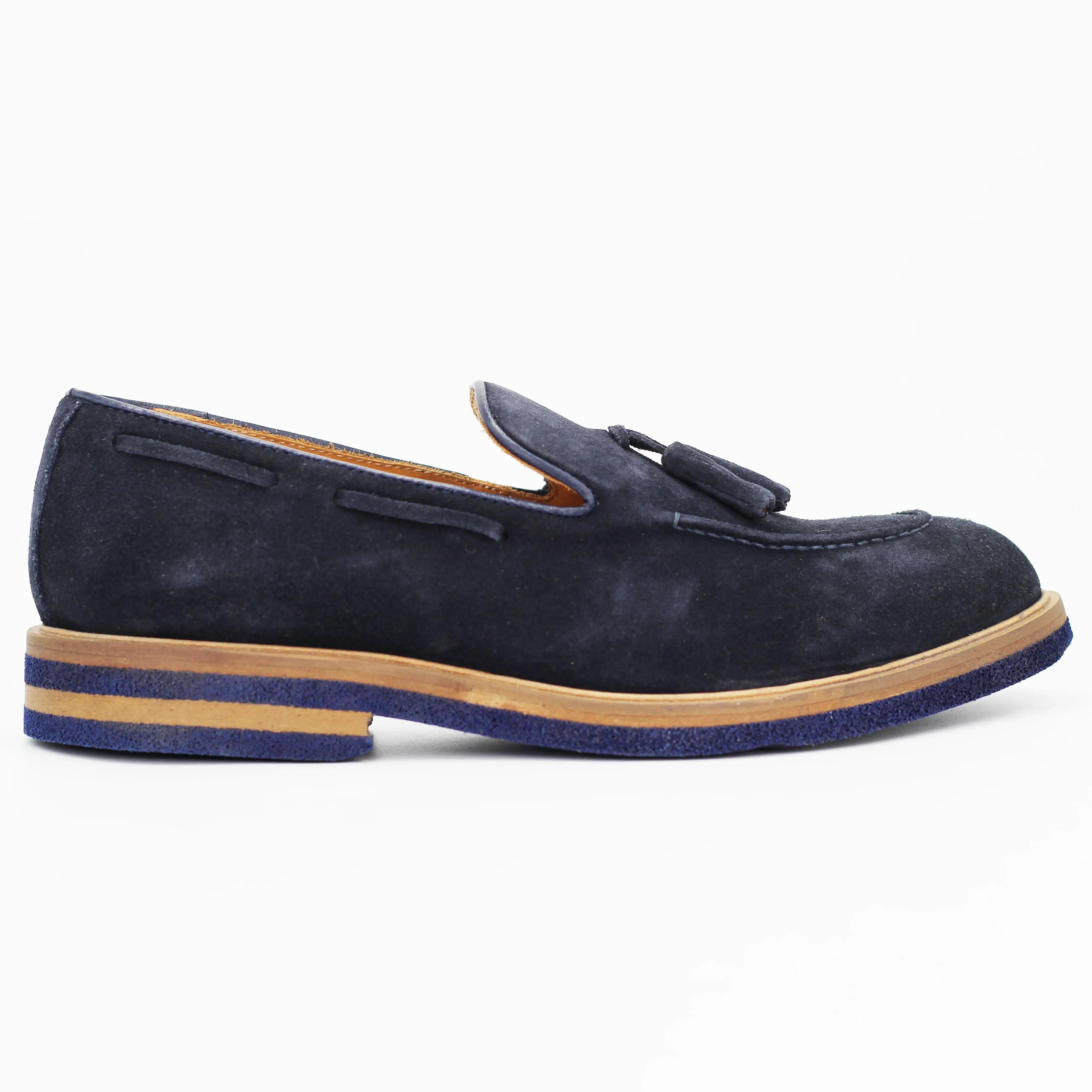 Men's tassle moccasin in calf leather suede navy blue (GRU3603/2)